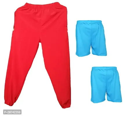 Stylish Men's Red Track Pant With light Sky Blue Color Shorts (pack of 2)