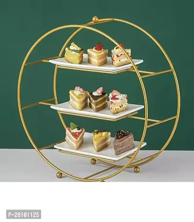 Dish Drainer Kitchen Rack Iron Cake Stand with Ceramic Tray Stainless Steel Dessert Table-thumb0