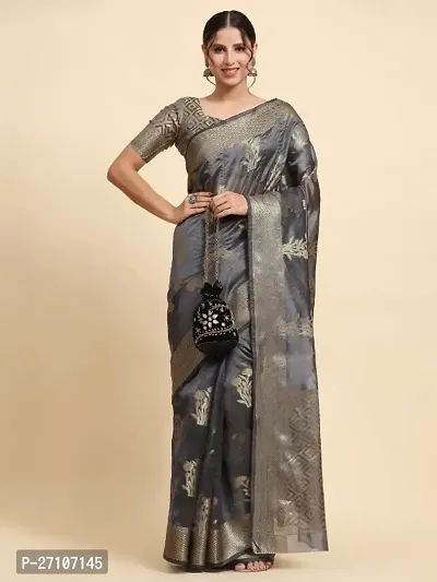 Classic Organza Saree with Blouse piece for Women-thumb0