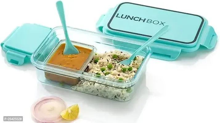 Super Two Compartment Leak Proof Lunch Box Set Bpa Free Plastic 1 Spoon +Fork Large Sie Clip Lock Tiffin Box Plastic Lunch Box For Kids School And Office