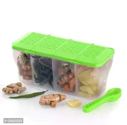 Super Food Container 4 In 1 Transparent Plastic Lock Food Storage Airtight Container Jar For Cereals ,Snacks, Pickle Grocery Container Fridge Container Color Green-thumb0