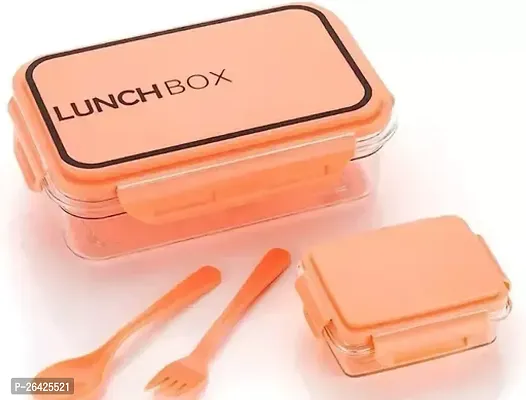 Super Two Compartment Leak Proof Lunch Box Set Bpa Free Plastic 1 Spoon +Fork Large Sie Clip Lock Tiffin Box Plastic Lunch Box For Kids School And Office-thumb0