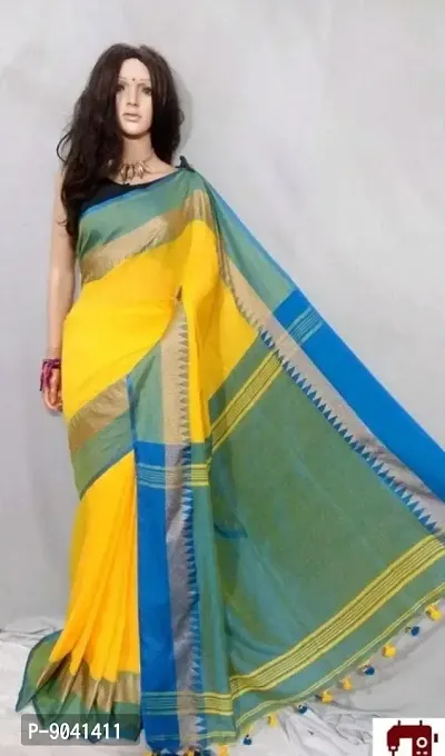 Classic Khadi Cotton Solid Saree with Blouse piece