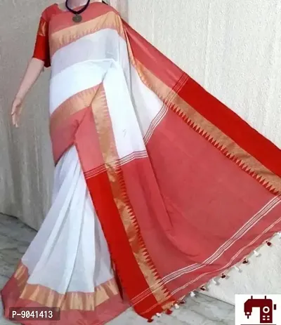 Classic Khadi Cotton Solid Saree with Blouse piece