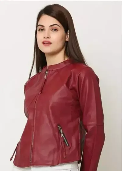 Stylish Solid Leather Casual Jackets For Women