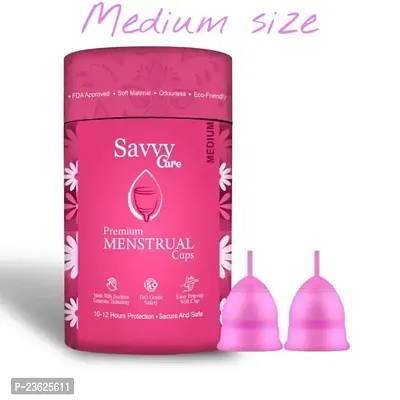 Savvy Cure Reusable Menstrual Cup for Women Medium Size Combo of 2 Ultra Soft Odour and Rash Free No Leakage Protection for Up to 10 12 Hours FDA Approved-thumb0