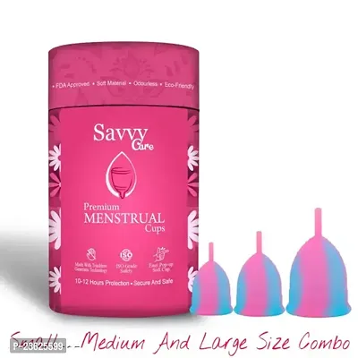 Savvy Cure Reusable Menstrual Cup for Women Small Medium And Large Size Combo of 3 Ultra Soft Odour and Rash Free No Leakage Protection for Up to 1012 Hours FDA Approved