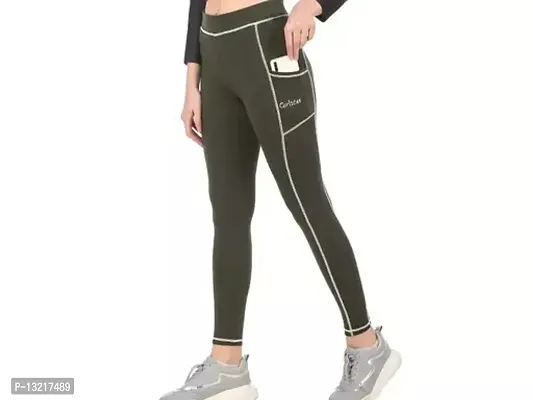 Stylish Olive Lycra Solid Jeggings For Women