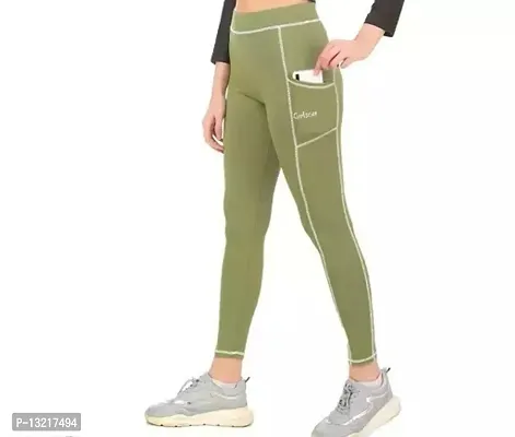 Stylish Green Lycra Solid Jeggings For Women