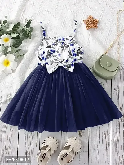 Stylish Navy Blue Cotton Blend Frocks Dresses For Girls-thumb0