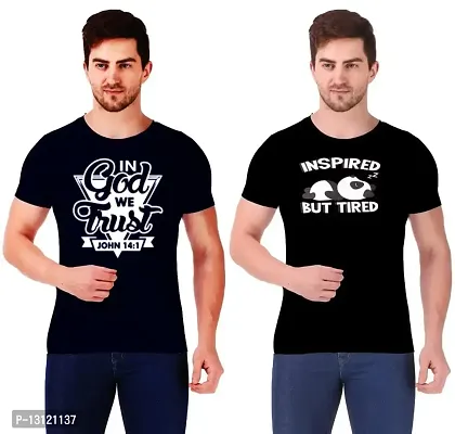 True KNITMEN Printed Round Neck & Half Sleeve Customized/Dry-Fit/T-Shirt for Men/Women T-Shirts (Pack of 2) &Panda BLK GODV NVY-XL