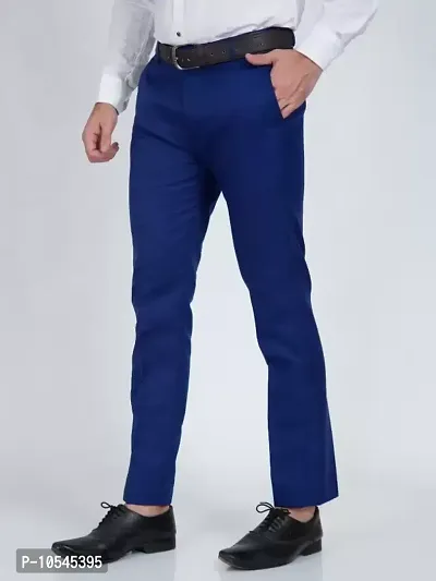 Stylish Cotton Blend Solid Color Trousers For Men-thumb3