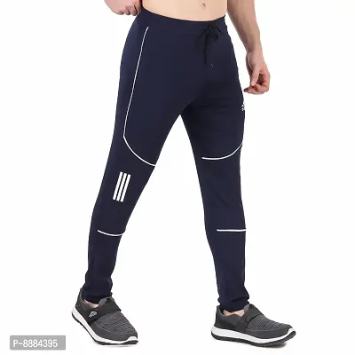 Stylish Navy Blue Cotton Dry Fit Lycra 4 Way Track Pants For Boys And Men-thumb0