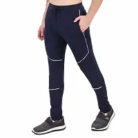 Stylish Navy Blue Cotton Dry Fit Lycra 4 Way Track Pants For Boys And Men-thumb1