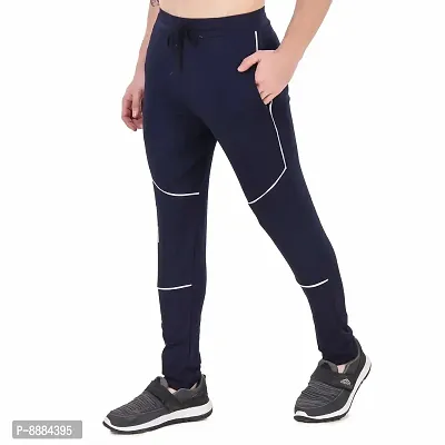 Stylish Navy Blue Cotton Dry Fit Lycra 4 Way Track Pants For Boys And Men-thumb2