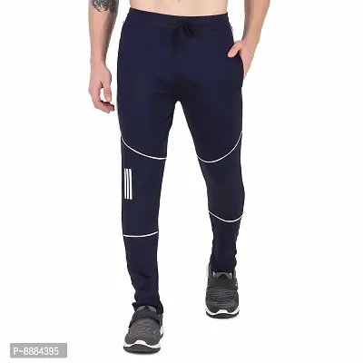 Stylish Navy Blue Cotton Dry Fit Lycra 4 Way Track Pants For Boys And Men-thumb4