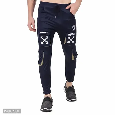 Navy Blue Lyocell Regular Track Pants For Men