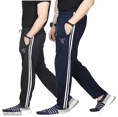 True Man Men's Regular Fit Spandex Track Pants (Trackpants_DB_Line)-thumb0