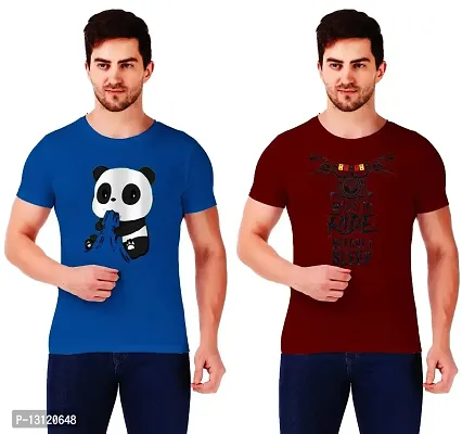 True KNITMEN Printed Round Neck  Half Sleeve Customized/Dry-Fit/T-Shirt for Men/Women T-Shirts (Pack of 2) (PandaRide Sleep (Pack of 2))