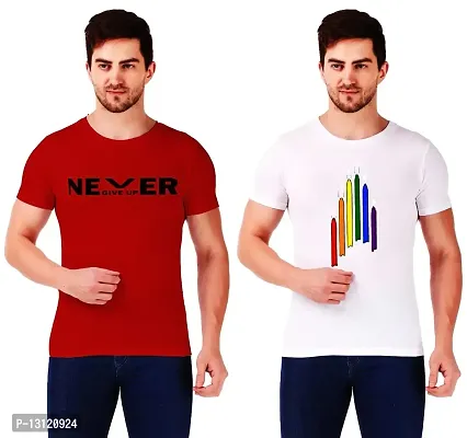True KNITMEN Printed Round Neck & Half Sleeve Customized/Dry-Fit/T-Shirt for Men/Women T-Shirts (Pack of 2) &(RAINBW WHT NVR GVUP RED-XXL)