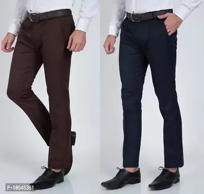 Stylish Cotton Blend Solid Color Trousers For Men Combo of 2