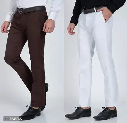 Stylish Cotton Blend Solid Color Trousers For Men Combo of 2-thumb0