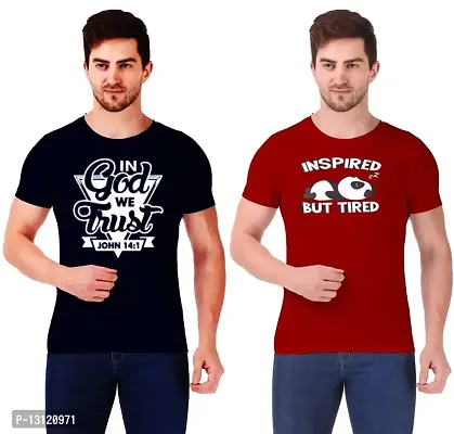 True KNITMEN Printed Round Neck & Half Sleeve Customized/Dry-Fit/T-Shirt for Men/Women T-Shirts (Pack of 2) &Panda RED GODV NVY-M