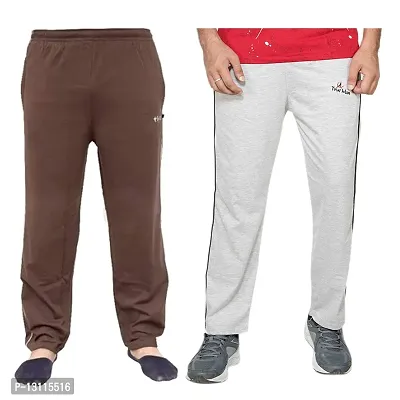 TRUE KNITMAN Regular Fit Track Pants with Both Side Zipper Pockets (Pack of 2)(Brown-Grey)(Size-32)
