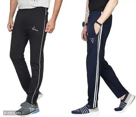 True KNITMAN Cotton Hosiery Trackpant | Joggers, Lowers for Men | Gym Workout Track Pant | Casual Pyjama for Men | Black  Navy Blue (Combo of 2)-thumb0