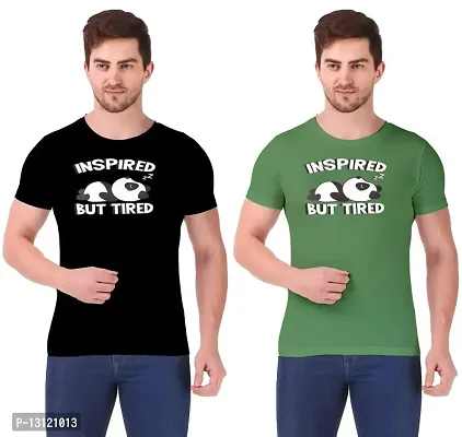 True KNITMEN Printed Round Neck & Half Sleeve Customized/Dry-Fit/T-Shirt for Men/Women T-Shirts (Pack of 2) &Panda BLK GODV GRN-XL