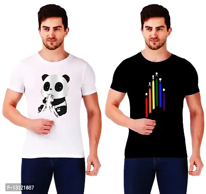 True KNITMEN Printed Round Neck  Half Sleeve Customized/Dry-Fit/T-Shirt for Men/Women T-Shirts (Pack of 1) (PandaRainbow (Pack of 2))