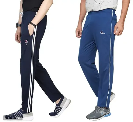 True KNITMAN Cotton Hosiery Trackpant | Joggers, Lowers for Men | Gym Workout Track Pant | Casual Pajama for Men | Light Blue  Navy Blue (Combo of 2)-thumb0
