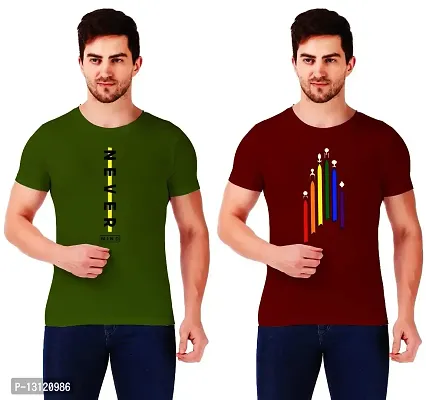 True KNITMEN Printed Round Neck & Half Sleeve Customized/Dry-Fit/T-Shirt for Men/Women T-Shirts (Pack of 2) &(RAINBW MHRN NVR Mind GRN-XXL)