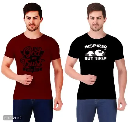 True KNITMEN Printed Round Neck & Half Sleeve Customized/Dry-Fit/T-Shirt for Men/Women T-Shirts (Pack of 2) &Panda BLK GODV MHRN-XL-thumb0