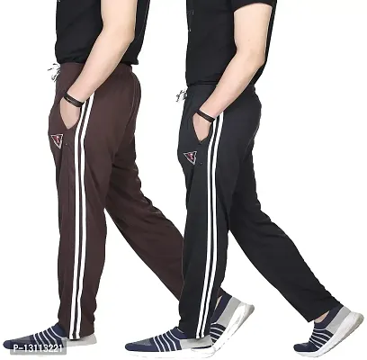 True Man Men's Regular Fit Spandex Track Pants (Trackpants_DB_Line)