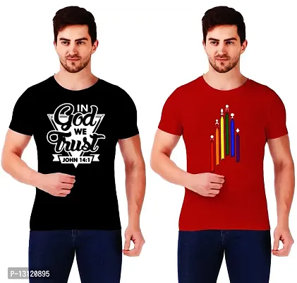 True KNITMEN Printed Round Neck & Half Sleeve Customized/Dry-Fit/T-Shirt for Men/Women T-Shirts (Pack of 2) &(RAINBW RED GOD V TRST BLK-M)