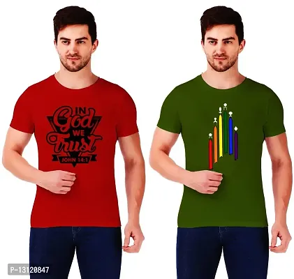True KNITMEN Printed Round Neck & Half Sleeve Customized/Dry-Fit/T-Shirt for Men/Women T-Shirts (Pack of 2) &(RAINBW GRN GOD V TRST RED-L)