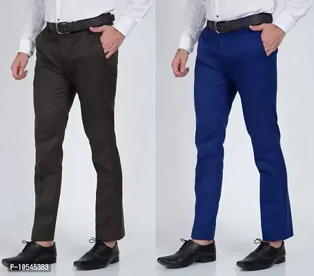 Stylish Cotton Blend Solid Color Trousers For Men Combo of 2-thumb0