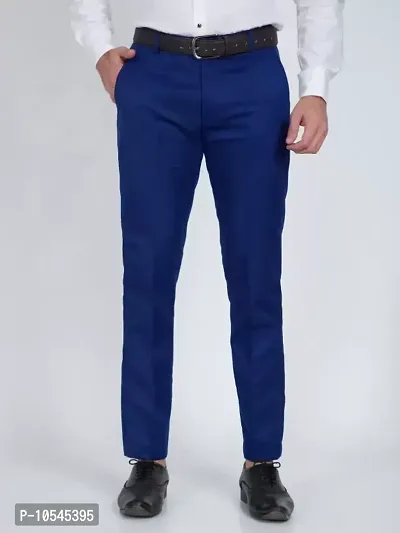 Stylish Cotton Blend Solid Color Trousers For Men-thumb0