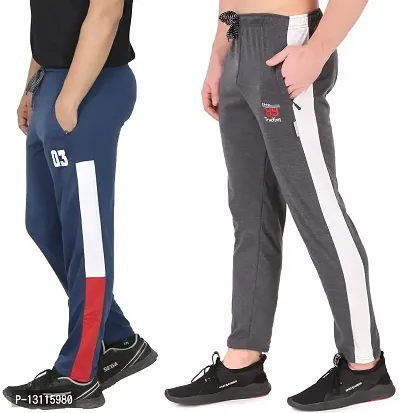 True KINTMAN Regular Fit Plain Cotton Track Pants | Jogger, Lower, Pyjama for Men with Both Side Zipper Pockets (Pack of 2)&(CBN_RYL+LBN_DGRY_30)