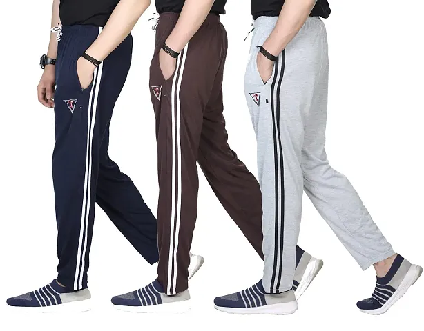 Comfortable Multicoloured Cotton Regular Track Pants For Men Pack of 3