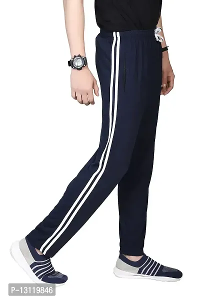TRUE KNITMAN Regular Fit Plain Cotton Pyjama Trackpants for Man's with Both Side Zipper Pockets & (DB_NVY BLU_32)