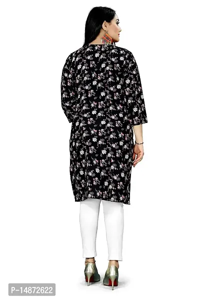 Loupe Women's Flower Printed Crepe Regular Fit Office Wear Comfortable Lightweight Kurti (O_O_5064_Multicolor_Large)-thumb2