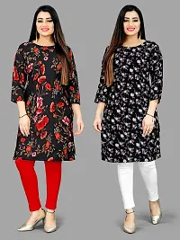 Loupe Women's Flower Printed Crepe Regular Fit Office Wear Comfortable Lightweight Kurti (O_O_5133)-thumb1