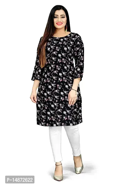 Loupe Women's Flower Printed Crepe Regular Fit Office Wear Comfortable Lightweight Kurti (O_O_5064_Multicolor_Large)