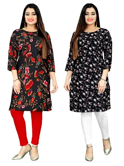 Loupe Women's Flower Crepe Regular Fit Office Wear Comfortable Lightweight Kurti (O_O_5133)