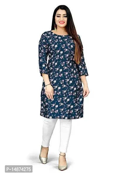 Loupe Women's Flower Printed Crepe Regular Fit Office Wear Comfortable Lightweight Kurti (O_O_5041_Multicolor_X-Large)-thumb0