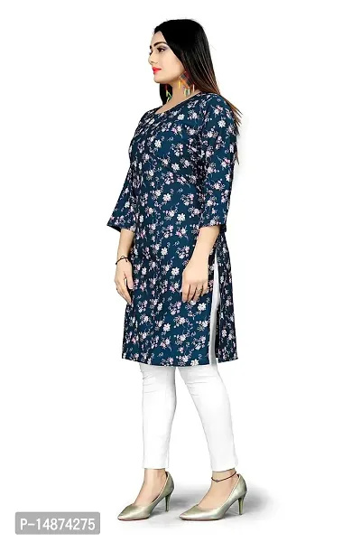 Loupe Women's Flower Printed Crepe Regular Fit Office Wear Comfortable Lightweight Kurti (O_O_5041_Multicolor_X-Large)-thumb2