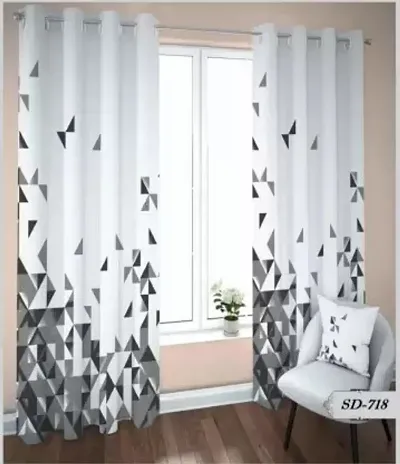 GOAL 3D Triangle Digital Printed Polyester Fabric Curtains for Bed Room, Living Room Kids Room Color White Window/Door/Long Door (D.N.31)