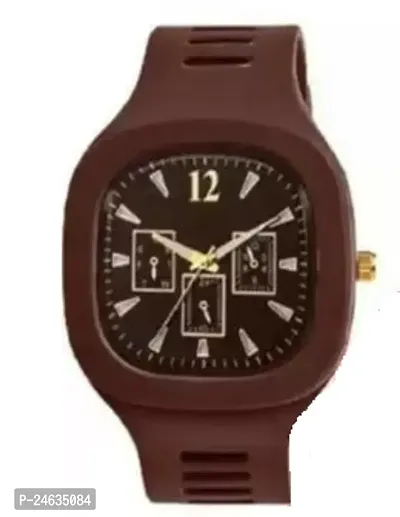 Stylish Brown Silicone Analog Watches For Men-thumb0